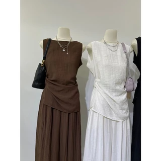 B553 ชุดเข้า Set เสื้อ+กางเกง ดีไซน์จีบข้าง เรียบง่ายแต่มีดีเทล เนื้อผ้านุ่ม เบา สวมใส