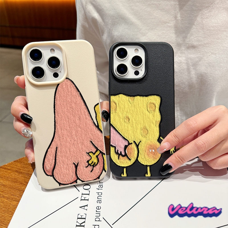 การ์ตูนคู่รักแพทริคสตาร์ SpongeBob หนังนิ่ม เคส for IPhone 15 11 16 13 12 14 Pro Max XR 12 11 Pro X 8 7 16 15 14 Plus XS