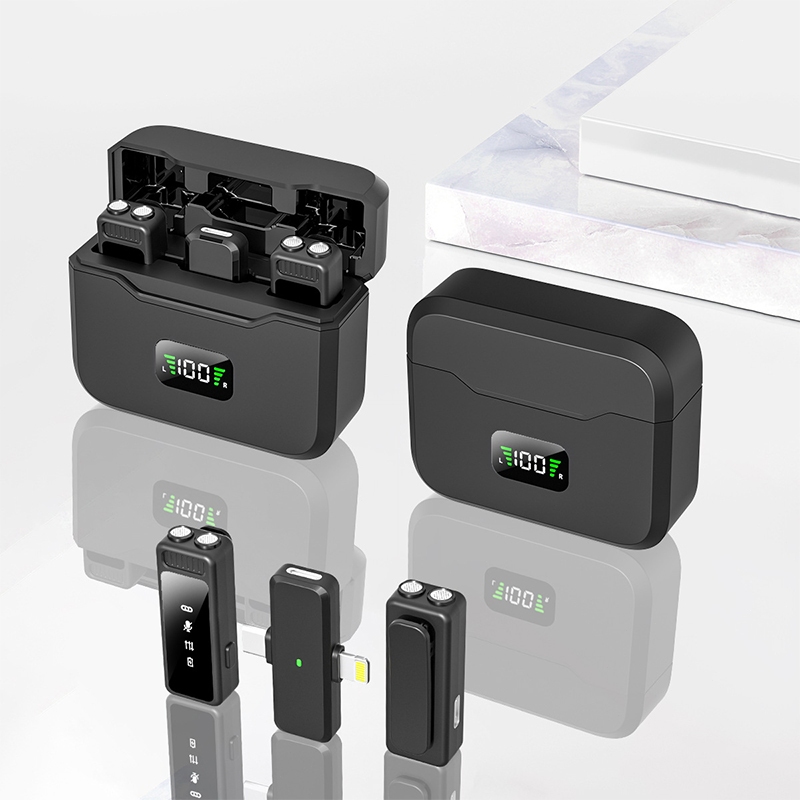 VP ไมโครโฟนไร้สายแบบหนีบปกเสื้อ 2.4G พร้อมเคสชาร์จ ไมโครโฟนถ่ายทอดสดอเนกประสงค์แบบ One-to-Two ดีไซน์แบบหนีบพกพาสะดวก