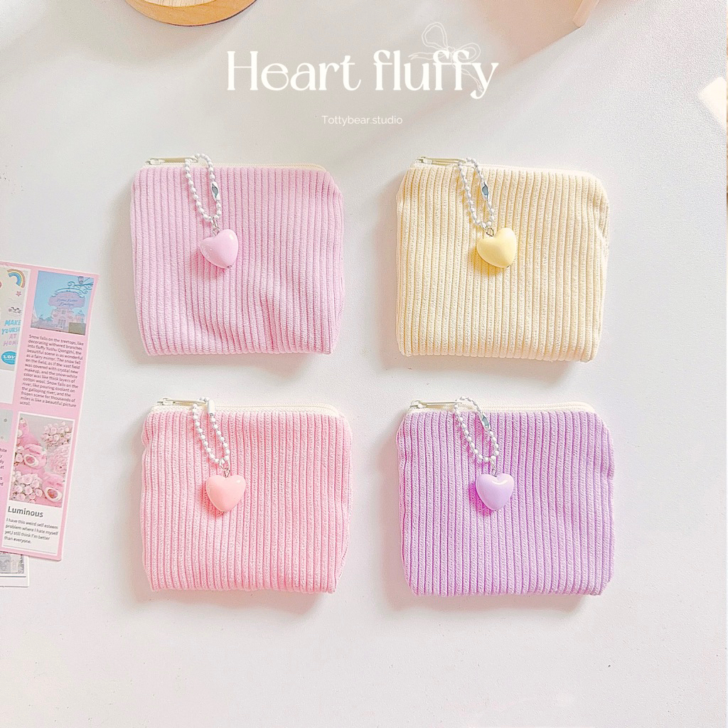 tottybear l Heart fluffy กระเป๋าใส่เหรียญ ผ้าลูกฟูก มี 15 สีให้เลือก สตางค์ ธนบัตร สไตล์พส.จีน ให้เป็นของขวัญ