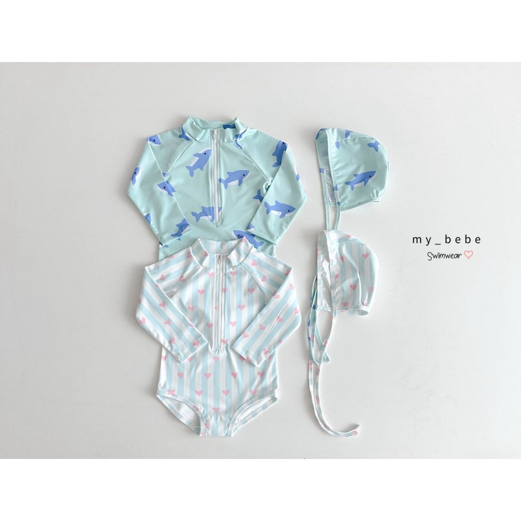 NT Baby-155 (สินค้าพร้อมส่ง) 🐬 ชุดว่ายน้ำเด็กแขนยาวลายฉลาม  💝 ชุดว่ายน้ำเด็กแขนยาวลายหัวใจ สำหรับเด็กผู้ชาย+เด็กผู้หญิง