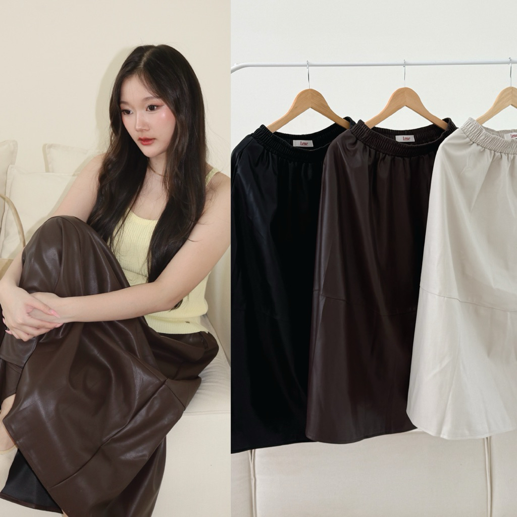 (15% SALE ลดจาก 690) Lenebkk Lassie Leather Skirt กระโปรงหนังยาว สาวอวบ