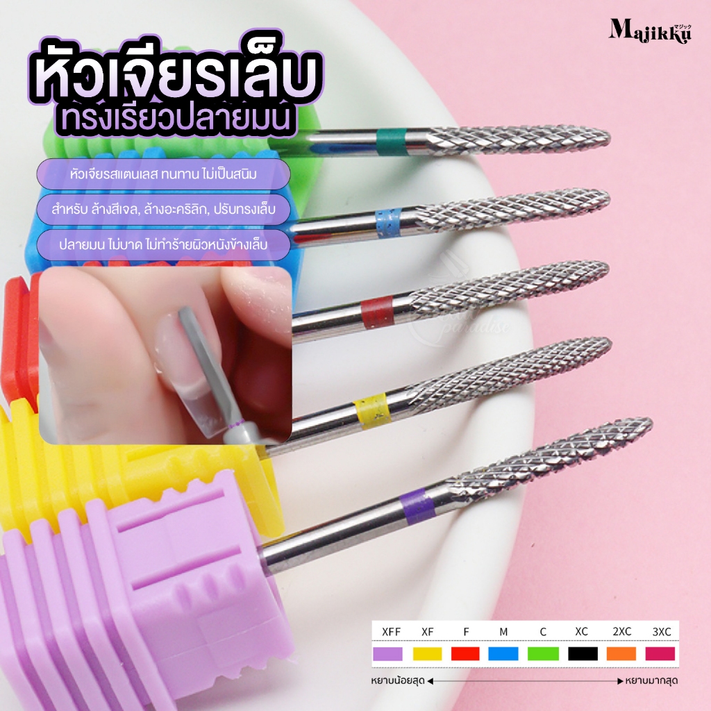 Majikku หัวเจียรคาร์ไบด์ เรียว เล็ก เคลียหน้าเล็บได้เร็ว ลื่น ไม่มีสะดุด ไม่ร้อนหน้าเล็บ Carbide