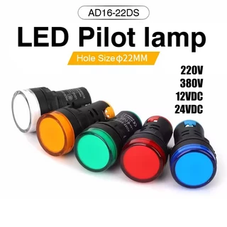 Pilot lamp LED 22mm 12V 24V 220VAC 380V ไพล็อทแลมป์ ขนาด 22มิล AC 220โวลต์ สีแดง สีขาว สีเหลือง สีนำ้เงิน สีเขียว