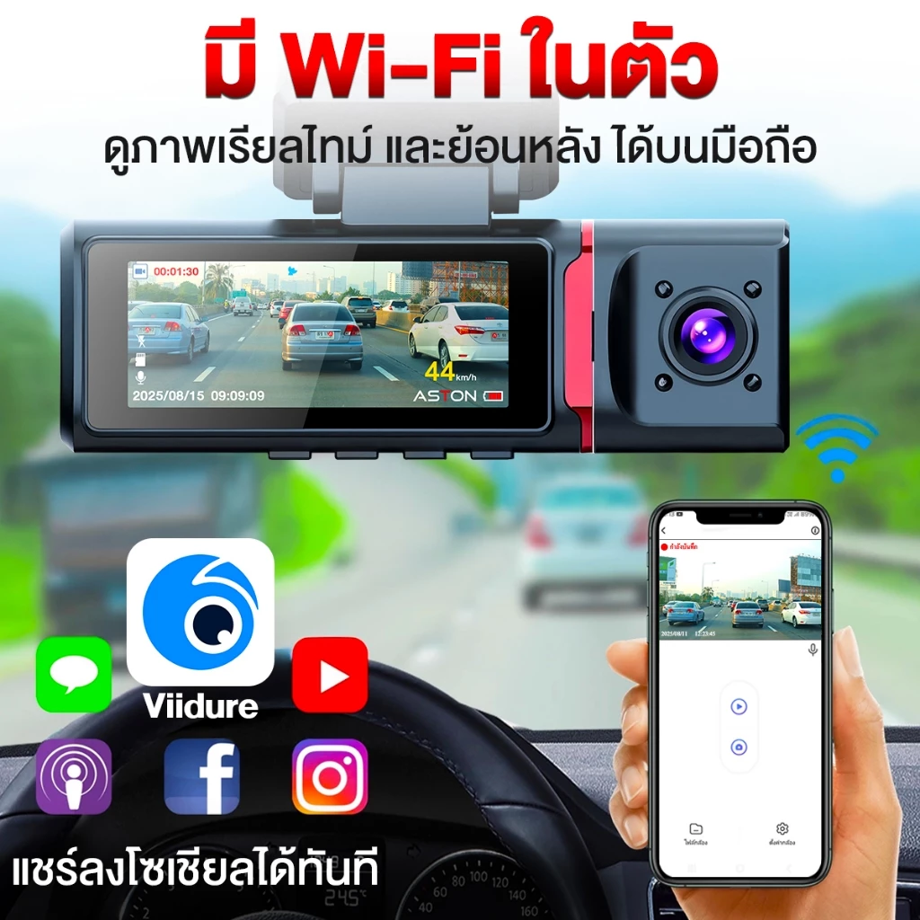 [3กล้อง+GPS ถูกที่สุด] กล้องติดรถยนต์ 3 กล้อง ASTON ALPHA 3 GPS แทร็คความเร็วเส้นทางเดินรถ ความชัด FHD รับประกัน 1 ปี thumbnail 4