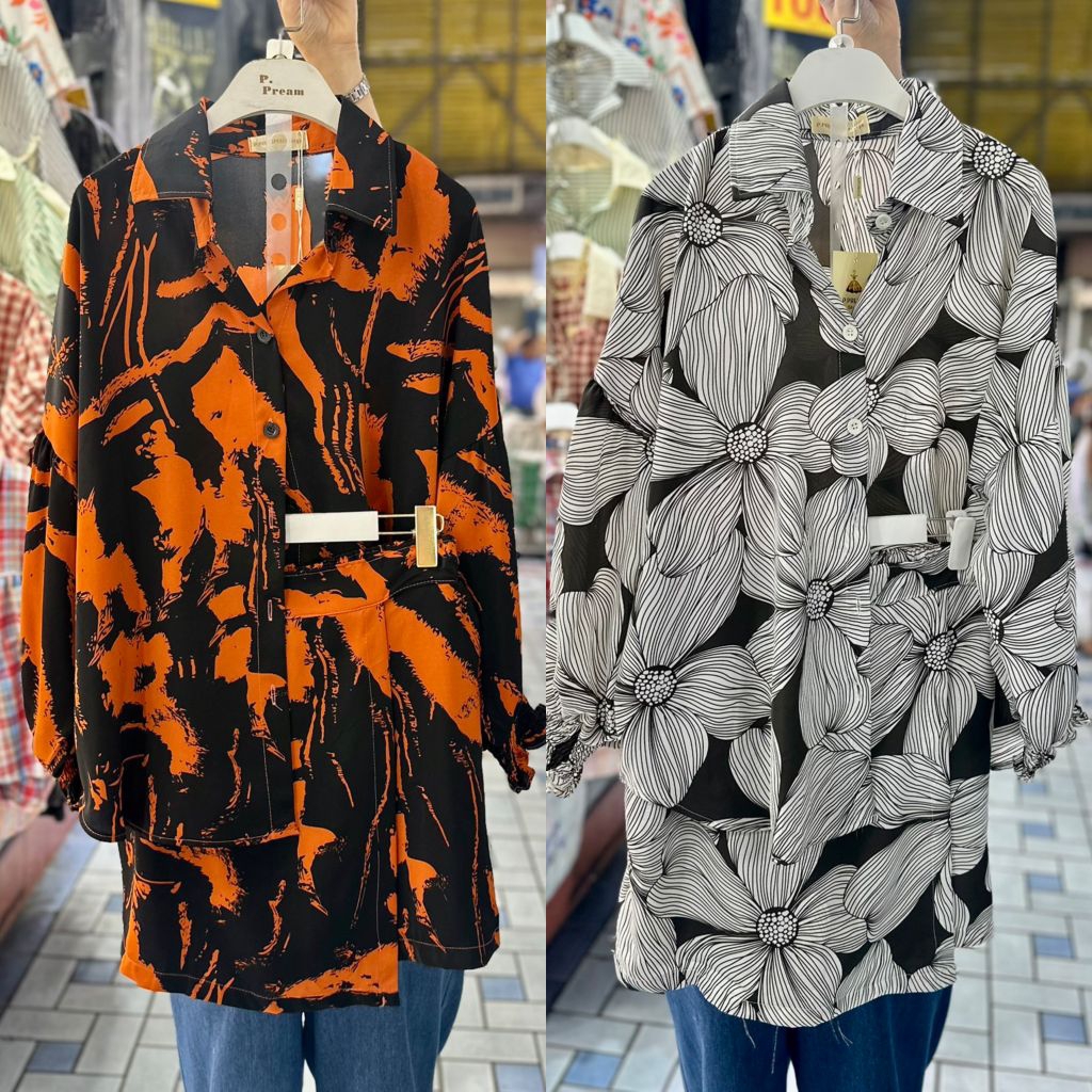 ชุดเซ็ทสาวอวบพลัสไซส์ รุ่นเสื้อแขนยาวจั๊ม+กางเกงกระโปรง ผ้าโพลีเอสเตอร์ ผ้าดีมาก