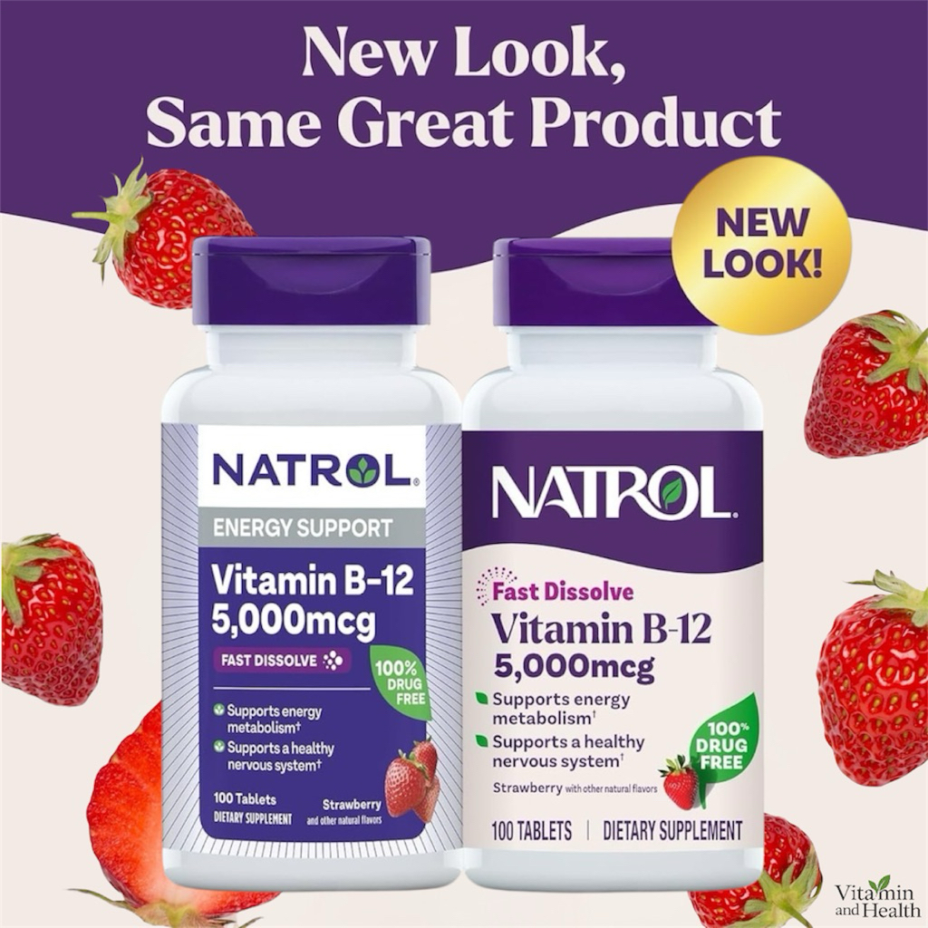 ✅พร้อมส่ง วิตามินบี12 รสสตอเบอรี่🍓Natrol, Vitamin B-12, 5000 mcg, 100 Tablets | Vitamin B12