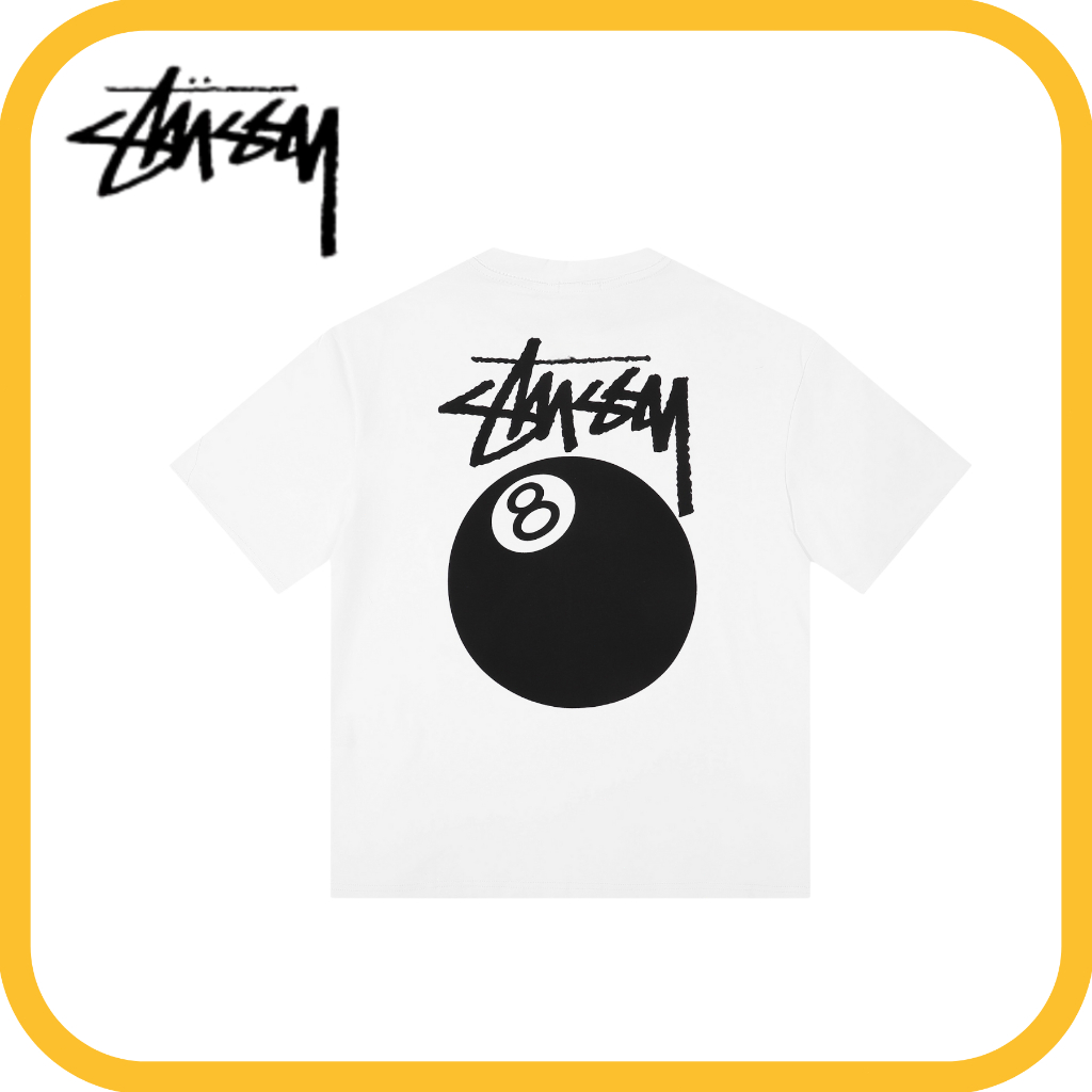 ผ้าฝ้ายพิมพ์  ลายแขนสั้น Stussy Black Ball 8 สไตล์สตรีทลำลอง