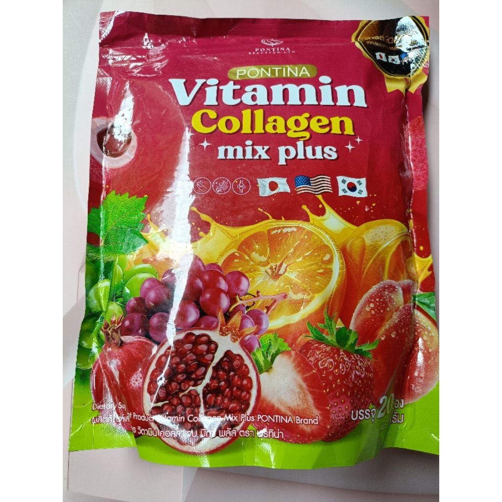 น้ำชง พรติน่า วิตามิน คอลลาเจน มิกซ์ พลัส Pontina Vitamin Collagen Mix Plus 1 ห่อ มี 20 ซอง