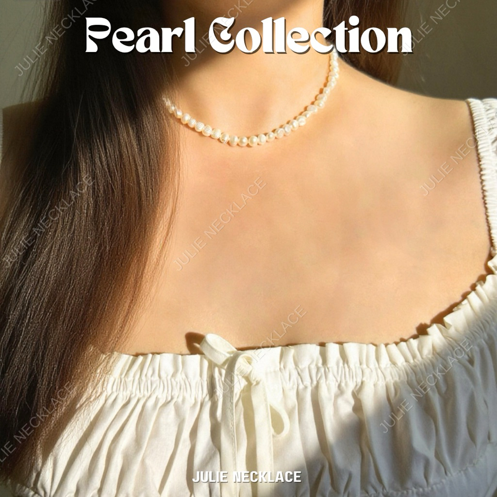 Julie [โค้ด5%] สร้อยไข่มุกธรรมชาติ พร้อมส่ง มีกล่อง มุกแบบครึ่งเม็ดกลม 4-5มิล ไม่ลอกดำ สเเตนเลส สร้อยคอ ไข่มุกน้ำจืด