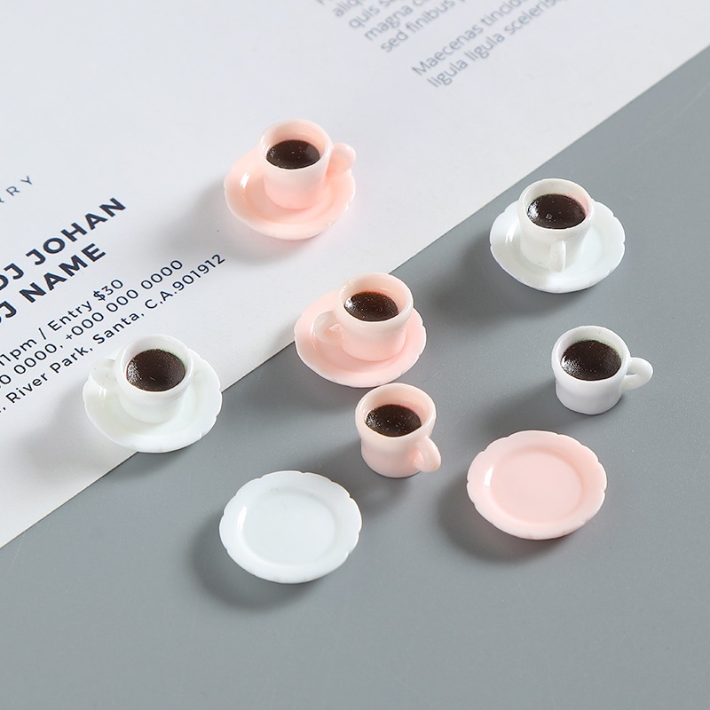 j451 แก้วกาแฟ จานรองกาแฟจิ๋ซของเล่นจำลองแพ็คละ10 ชิ้น