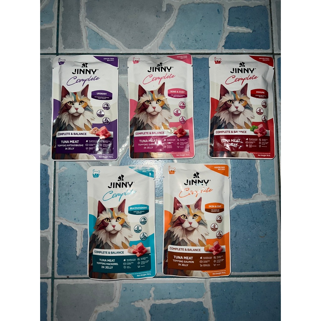 [เลือกขนาด และสูตรได้] Jinny Complete & Balance อาหารเปียกแมว 70g เกรนฟรี บำรุงขน ครบทุกสูตร