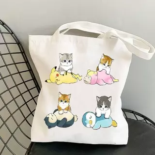 กระเป๋าผ้า มินิมอล 12 ลายแมว ขนาด 34*37cm Tote Bag TT-232