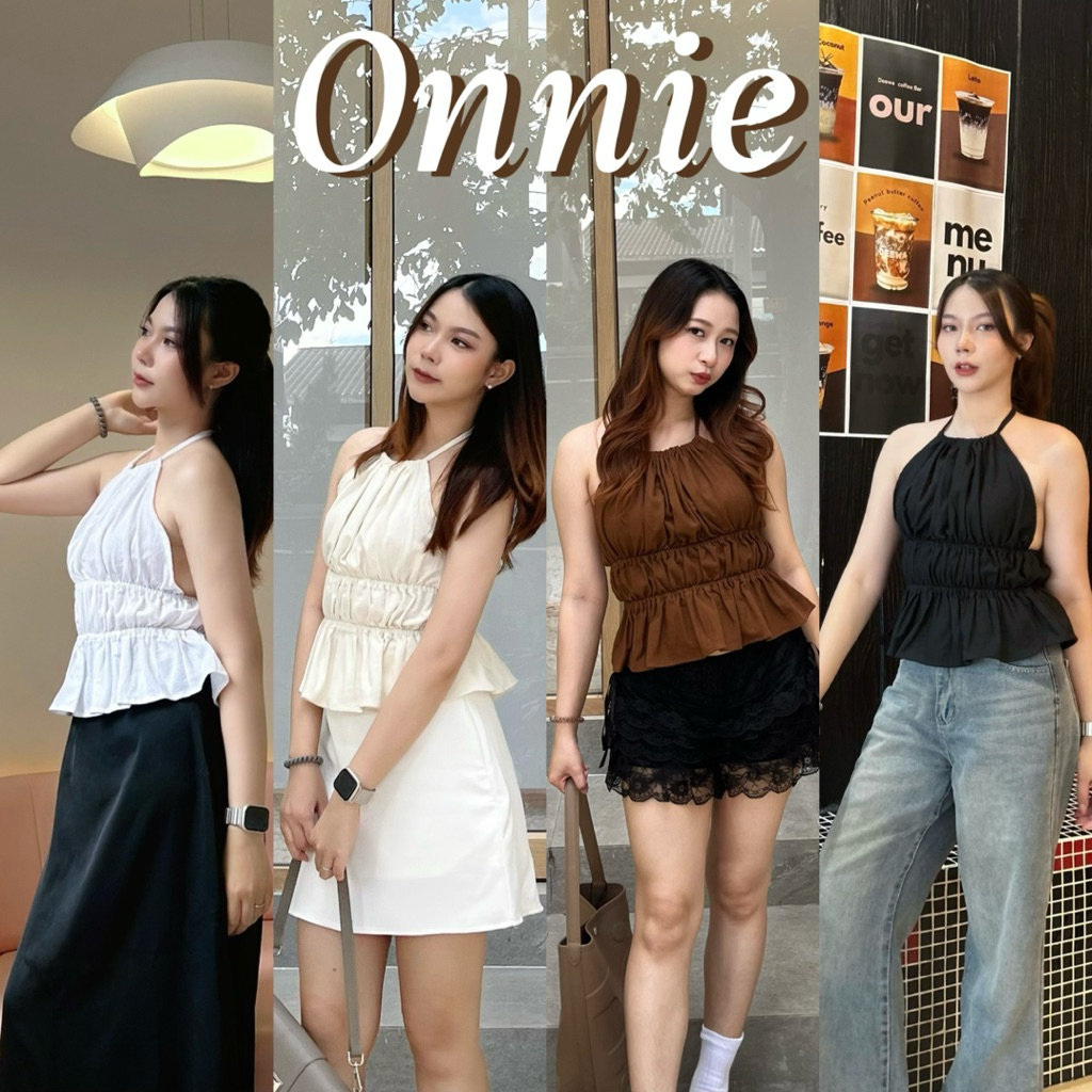 Onnie💗 เสื้อสายเดี่ยวคล้องคอยางยืดรอบตัวผ้าฝ้าย