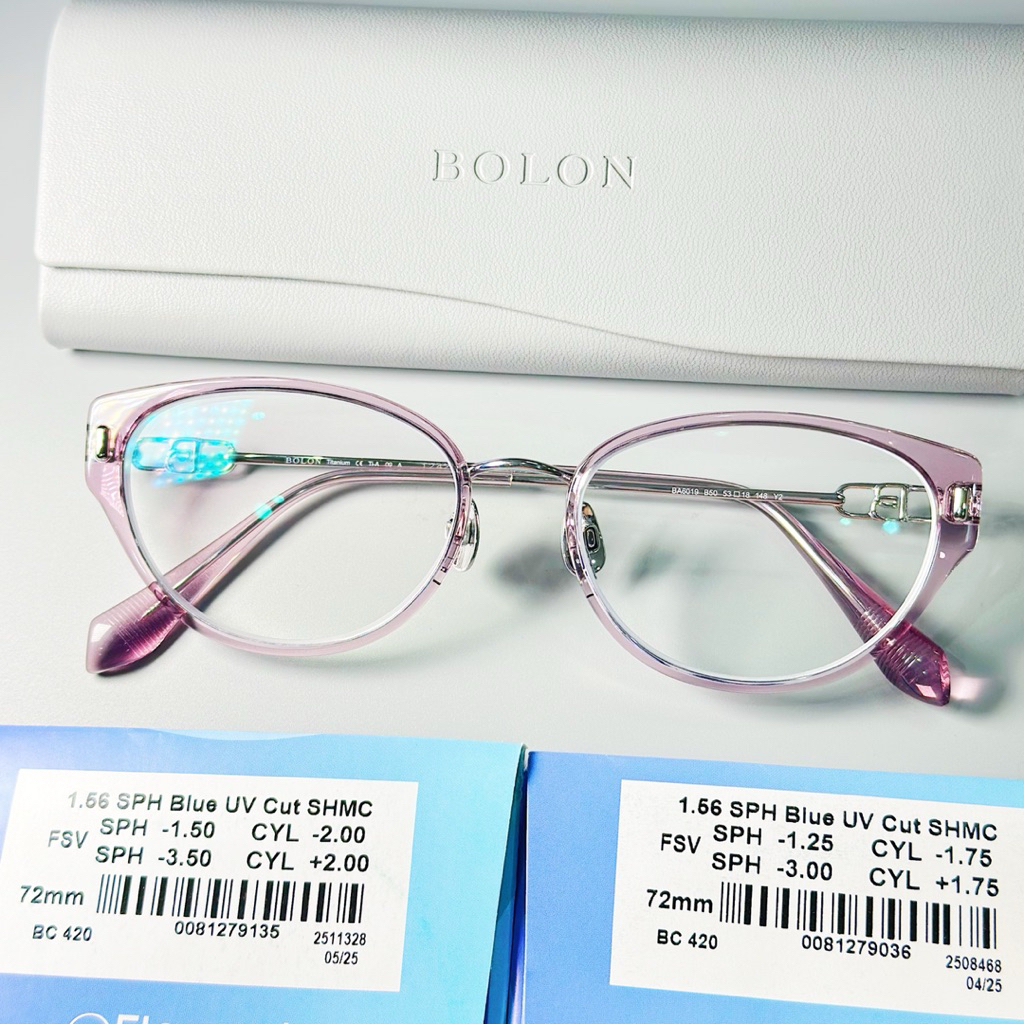 กรอบแว่นตา BOLON Titanium BA6019 B50 ทรงแคทสีม่วงใส สายแฟสุดๆ