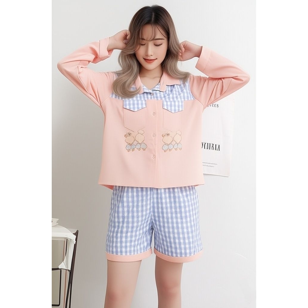 เซ็ตพุดเดิ้ล ป้าย Vip exclusive ไซส์ XL ชุดเซ็ตขาสั้นสีพาสเทล เซตคาเฟ่ อก38"