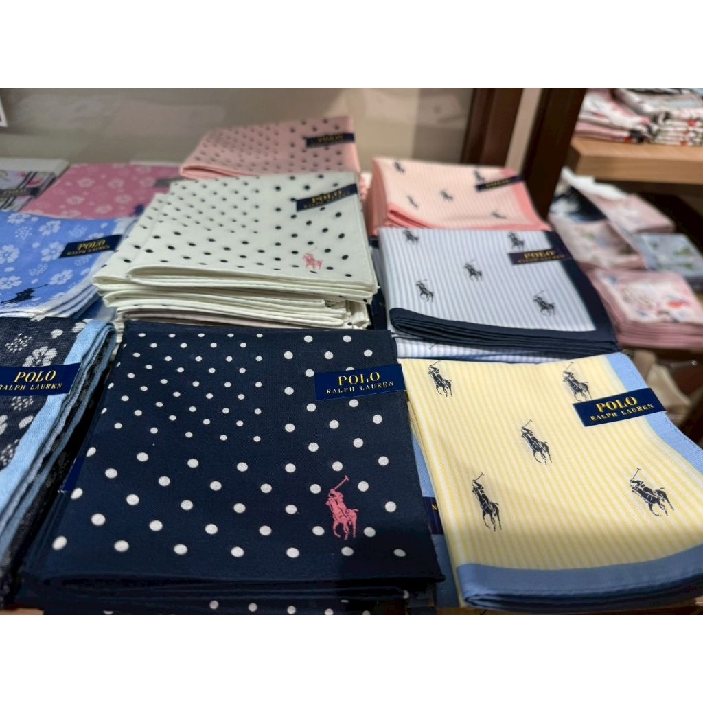 ! P. oLO Ralph Lauren ผ้าเช็ดหน้า  / ผูกคอ / ผูกผมsize 48x48 cm จากญี่ปุ่น แท้ทักสอบถามลายก่อนนะคะ