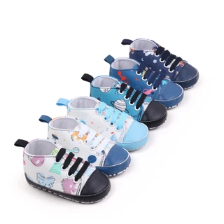 Babyonline(X076)2C4-5 (ส่งด่วน1วัน)รองเท้าผ้าใบสำหรับเด็กหัดเดินสีพื้น รองเท้าลายการ์ตูนน่ารัก พื้นนิ่ม มีกันลื่น