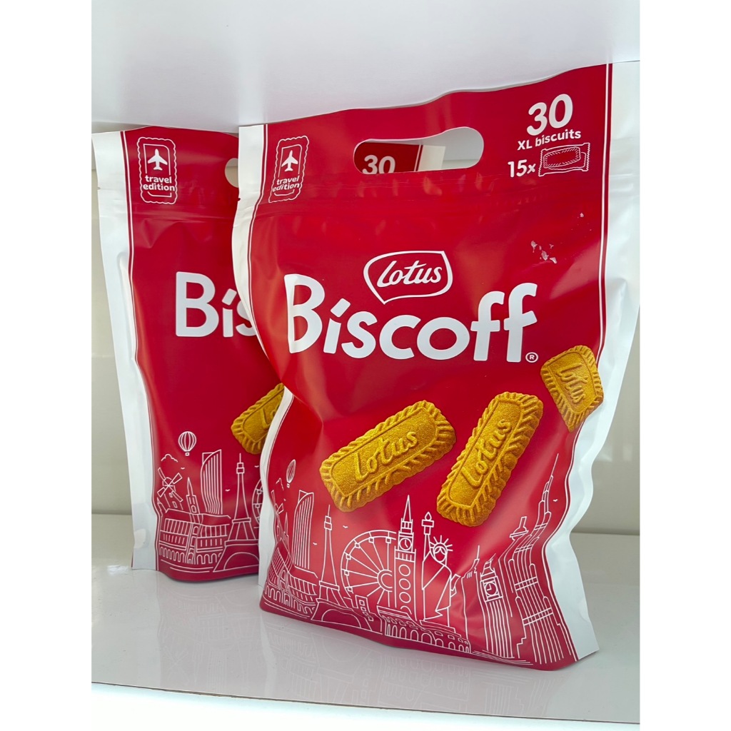 Lotus Biscoff บิสคอฟ คุกกี้คาราเมล Travel Edition XL Biscuits 30 ชิ้น (375g) ของแท้นำเข้า