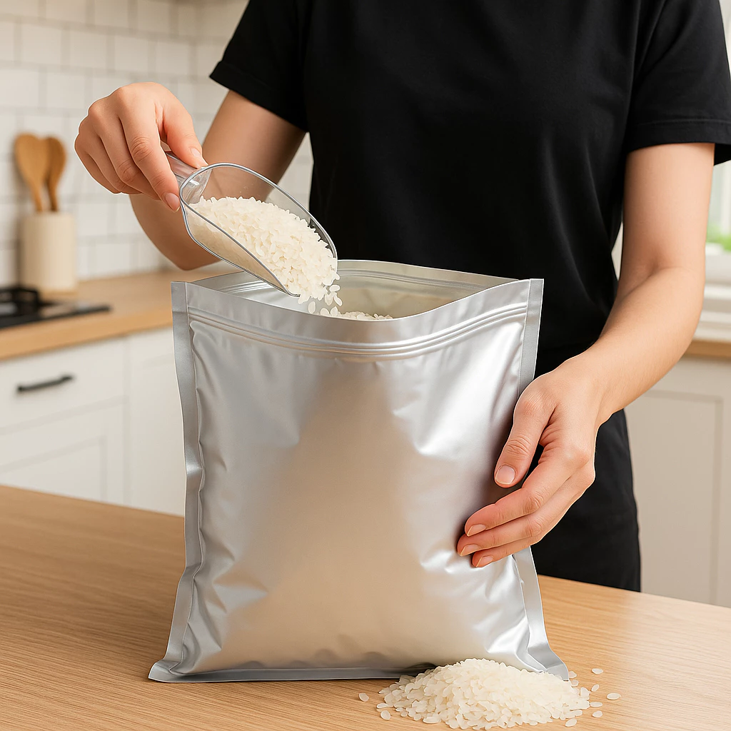 Pure Aluminum Foil Rice Bag ถุงอลูมิเนียมฟอยล์ บรรจุข้าว zipbag Moisture-Proof, Durable Food Storage Pouch