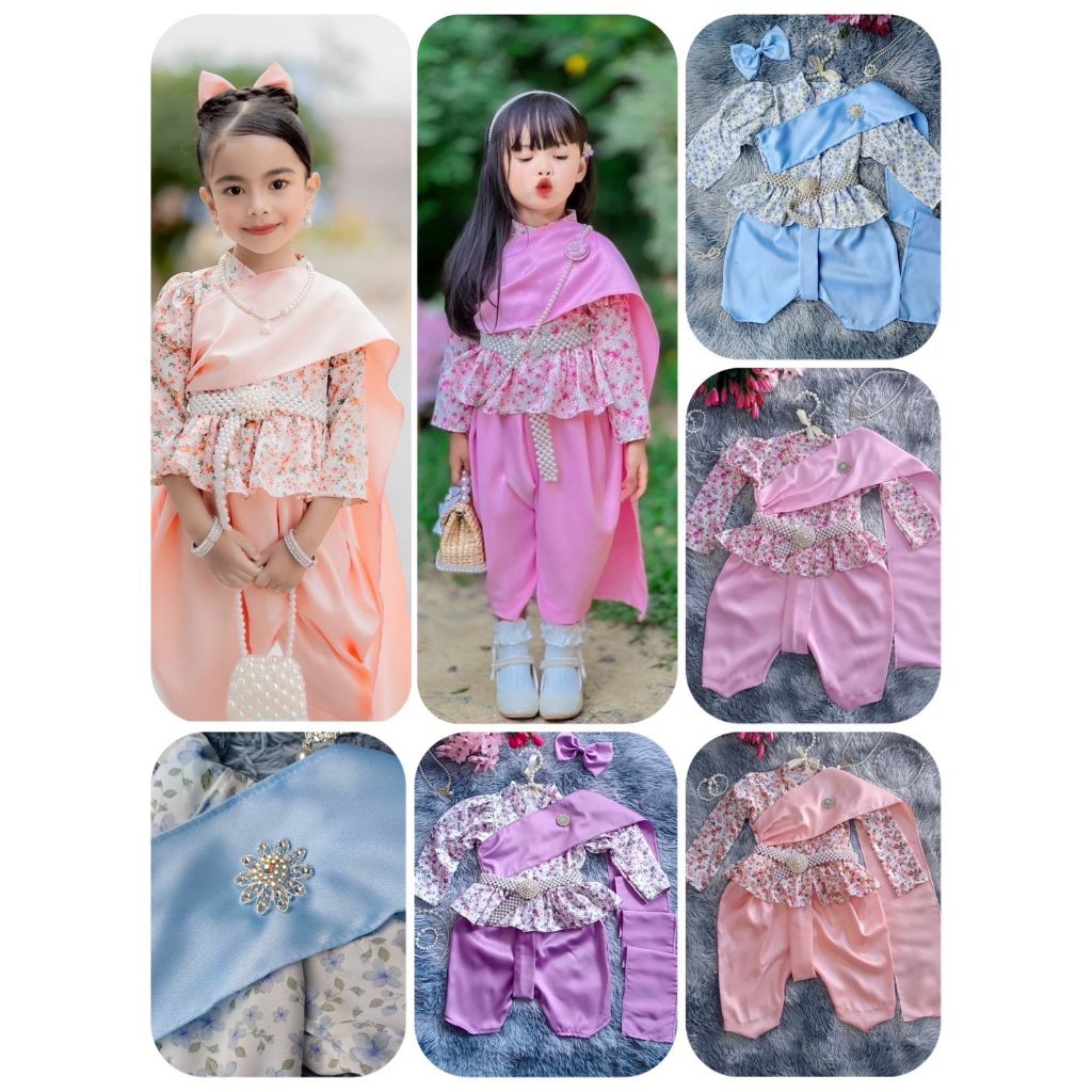 ชุดไทยเด็กจิตรลดาลายดอก แขนยาว จิตรสไบดอก - รูปที่ 6