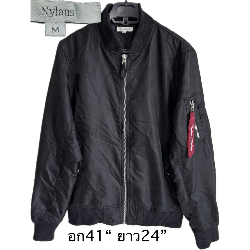 B38 J มือสอง  เสื้อแจ็คเก็ต Nylaus MA-1 Flight Jacket เสื้อคลุมทหาร แขนยาว เสื้อแจ็คเก็ตสั้น สีพื้น 