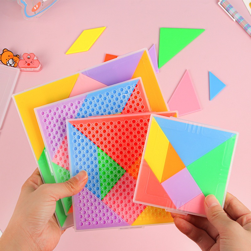 Tangram Puzzle แทนแกรม 7 ชิ้น แบบพลาสติก เสริมทักษะเด็ก จินตนาการ ของเล่นเสริม IQ รูปทรงเรขาคณิต