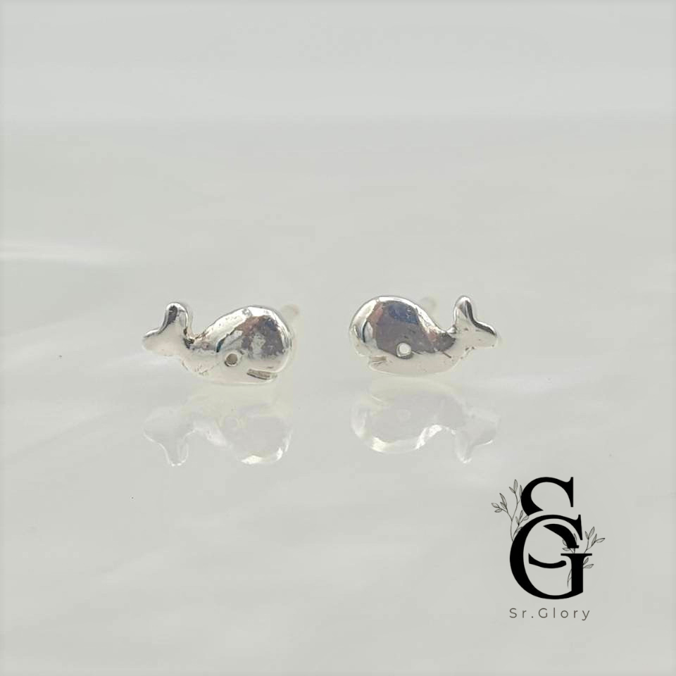 Sr.Glory ต่างหูเงินแท้ 92.5% ต่างหูวาฬเงินแท้ทั้งหมด สไตล์มินิมอล  พร้อมแป้นต่างหูเงินแท้