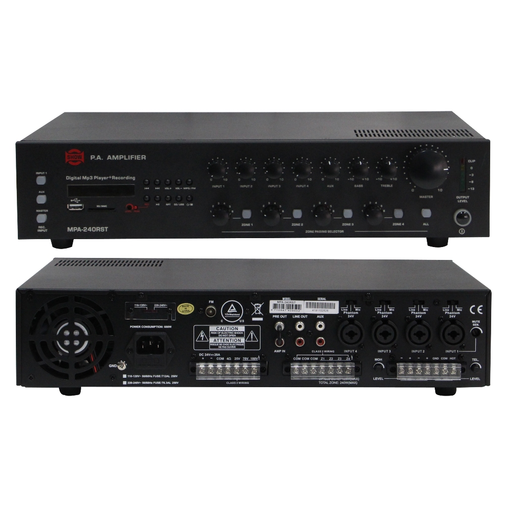 SHOW Power Mixer AC/DC 240W MPA-240RST (MP3+Recording+Zone+Tuner)