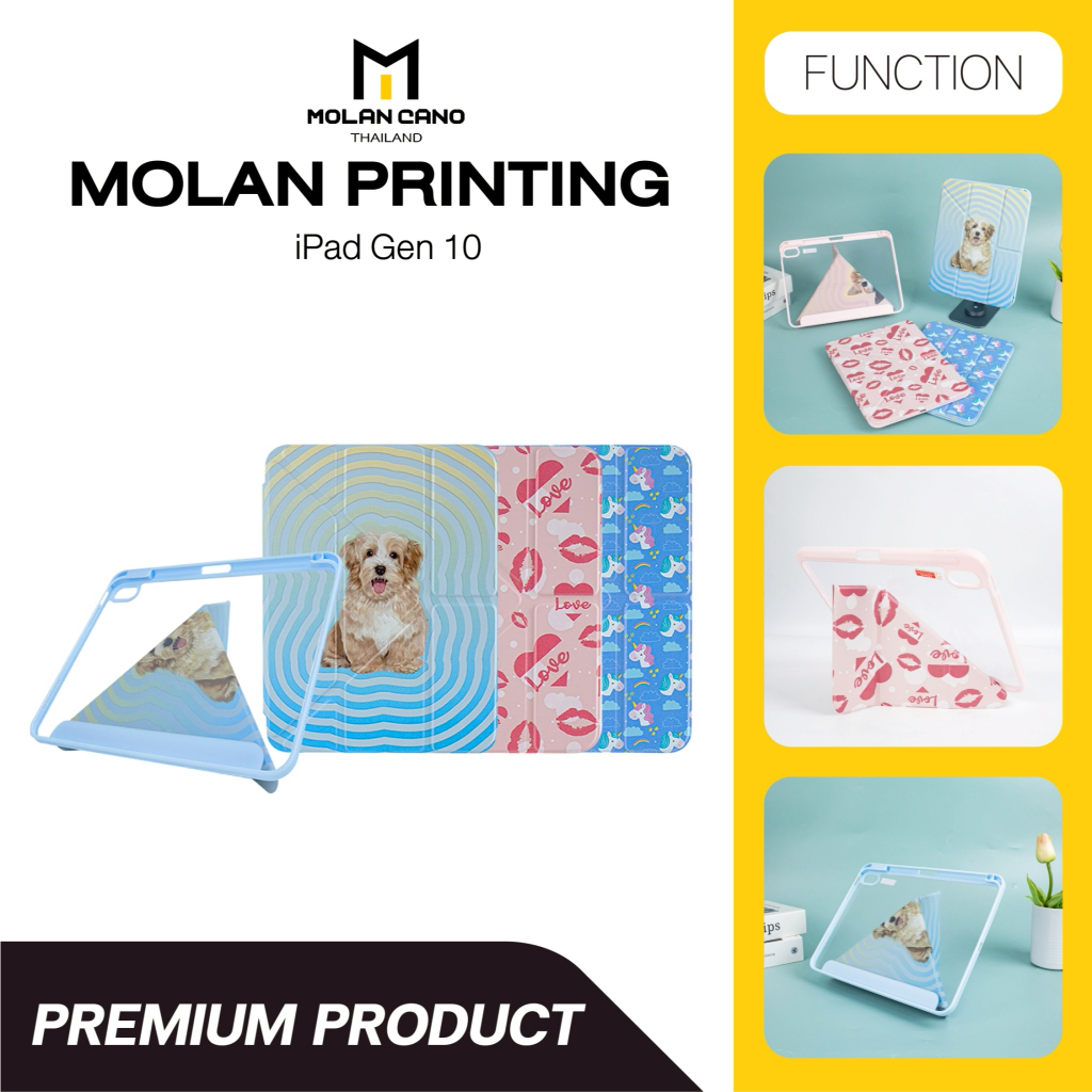 MOLAN CANO รุ่น Gen 10 เคสฝาพับ เคสหลังใส เคสสกีนลาย มีช่องเก็บปากกา เคส สีฟ้า สีชมพู Multi Stand Pr