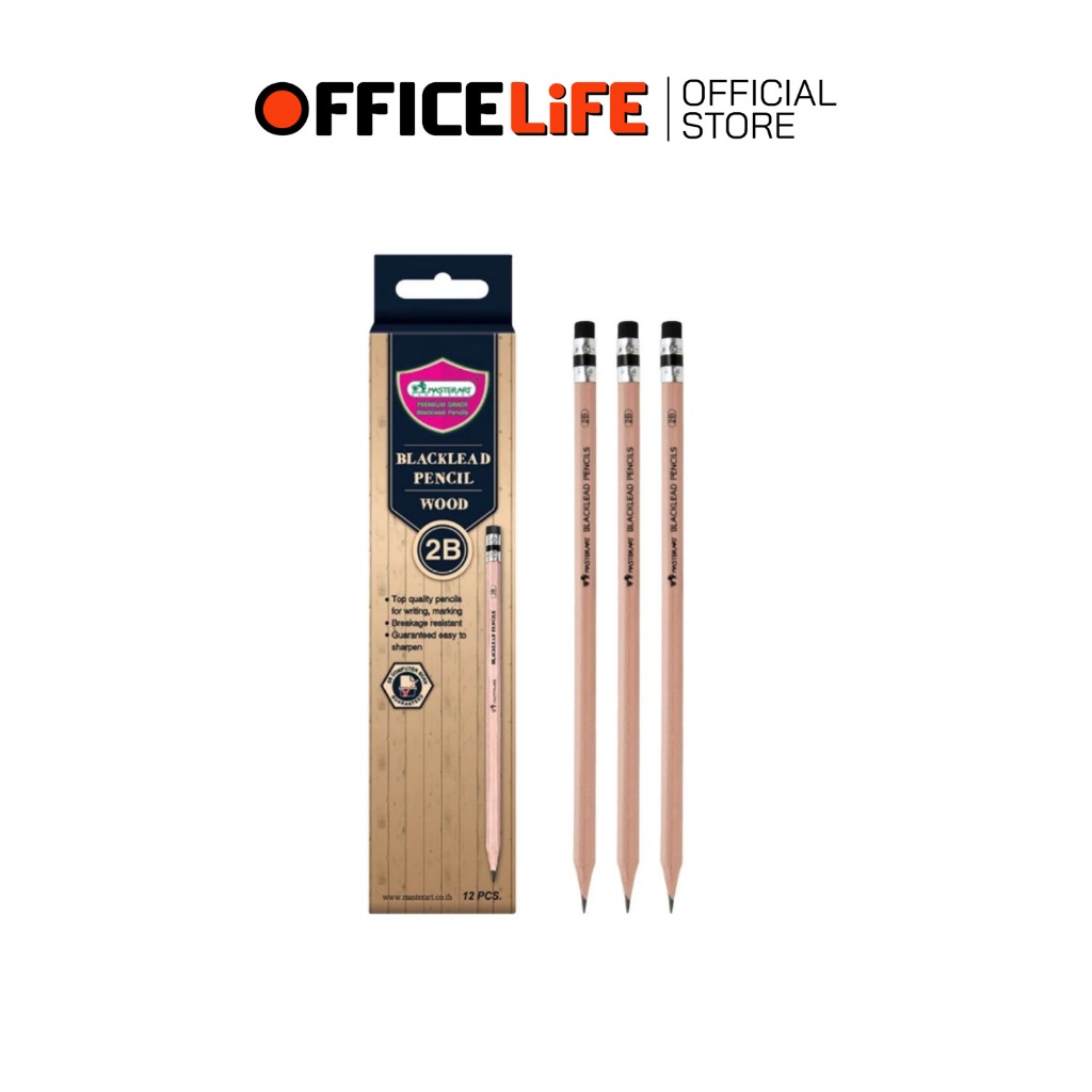 Master Art (มาสเตอร์อาร์ต) ดินสอ ดินสอไม้ รุ่น WOOD ความเข้ม 2B ลายไม้ ( 1 กล่อง / 12 ด้าม)