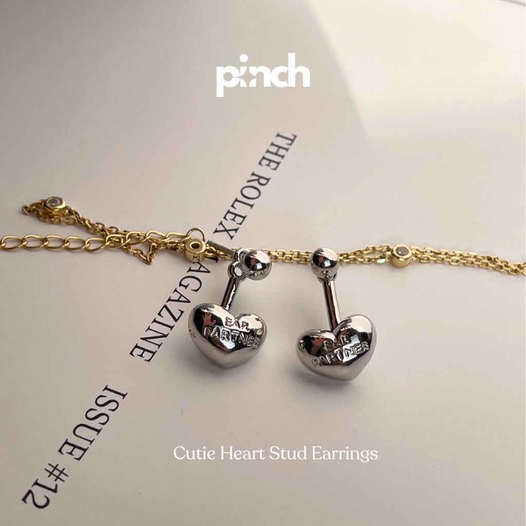 Pinch Cutie Heart Stud Earrings ต่างหูหัวใจทรงมน เงินแท้ silver 925