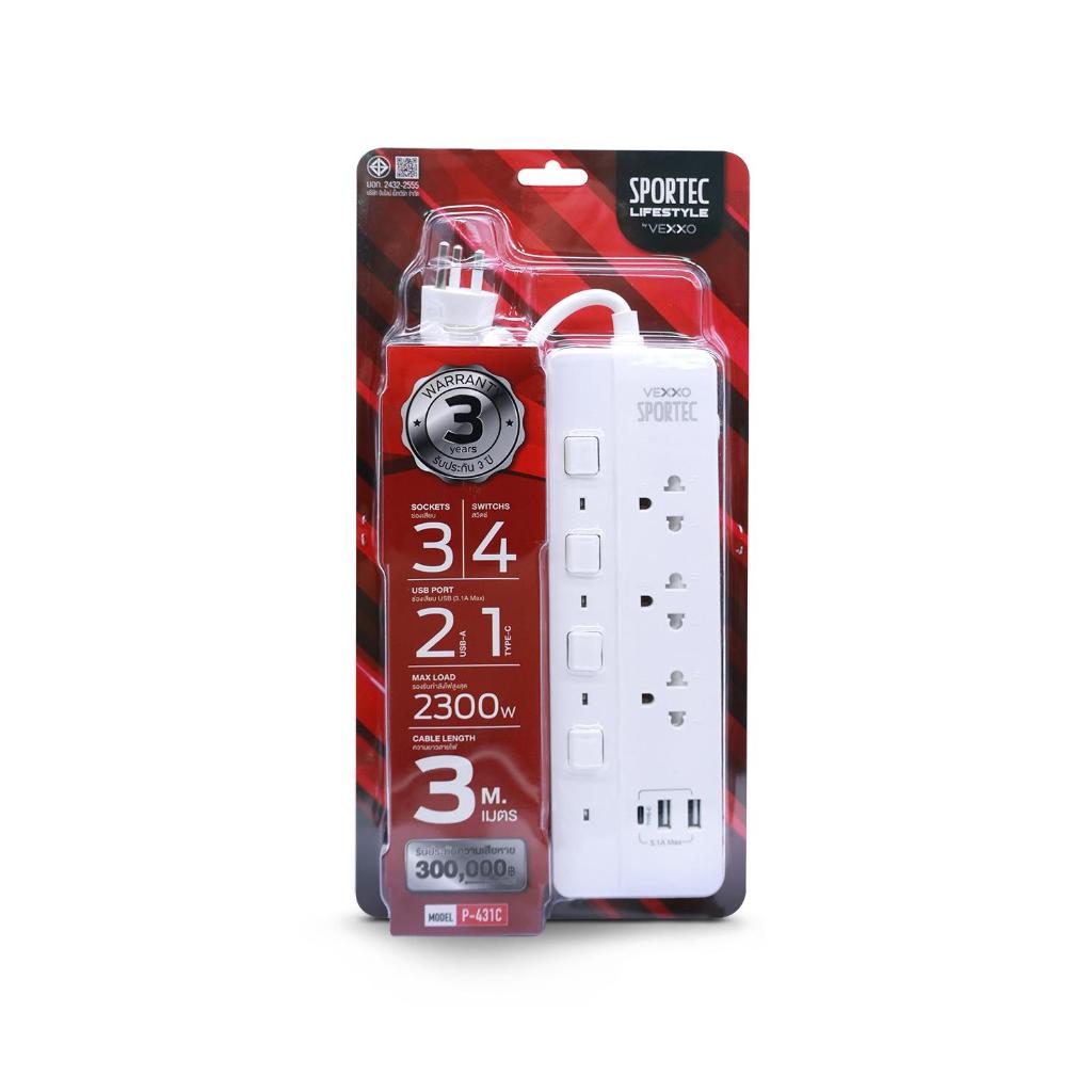 ปลั๊กไฟ 3ที่ 4สวิท 2USB+1C 5ม.F5ST3-VSN1-3431 VOXXO