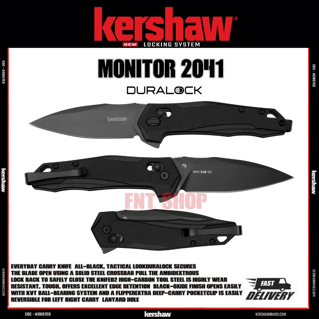 มีดพับ มีดพกพา Kershaw Monitor 2041 DuraLock Lock Knife Black FRN (D2 3.0" Stonewash)