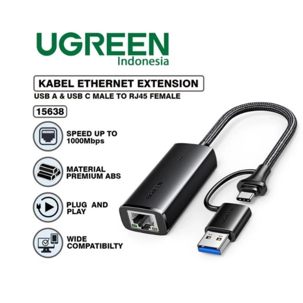 UGREEN 15638 USB Type-C To Lan RJ45 Ethernet Adapter 100Mbps-1000Mbps