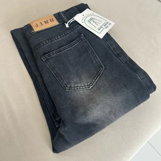 #6621 (XS-6XL) jinjeans กางเกงยีนส์คาร์โก้สีดำฟอก แต่งเฟด
