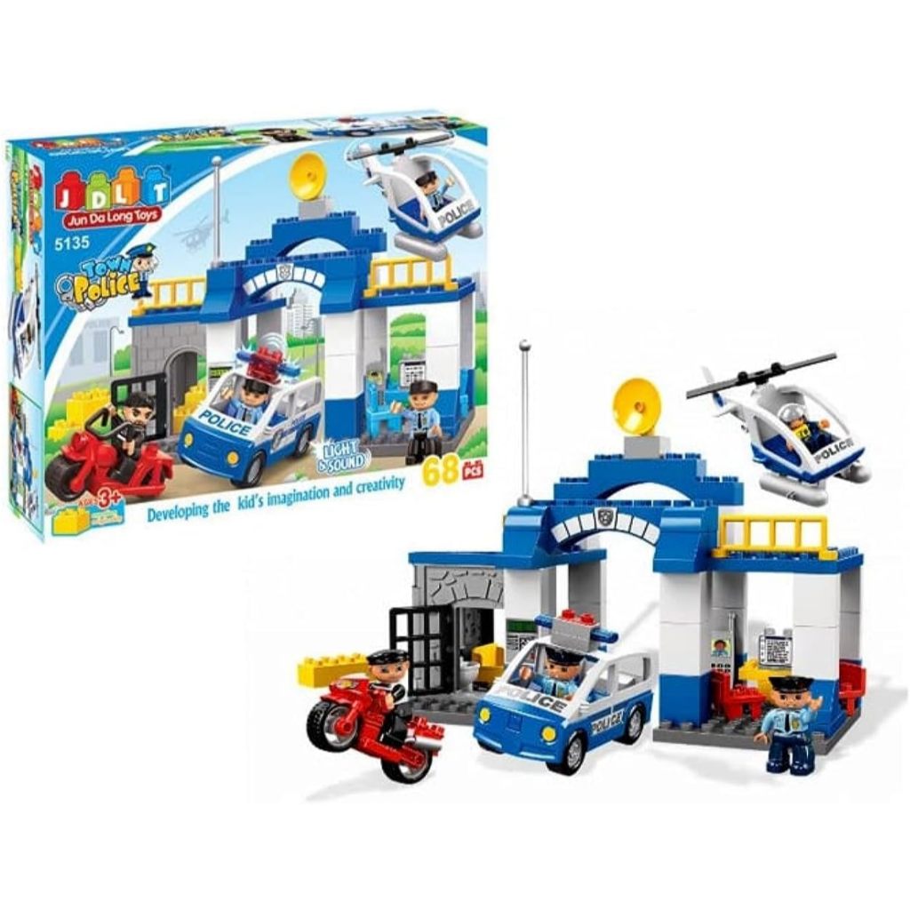 Jun Da Long Toys Town Police 68 Piece Block Set with Light and Sound 68 ชิ้น ของเล่น บล็อคตัวต่อ ของ