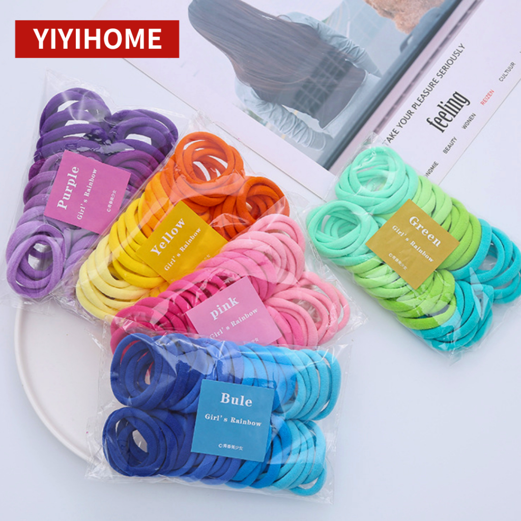 YIYIHOME ยางรัดผม ยางมัดผม ที่รัดมผม ที่มัดผม ไล่เฉดสี  สีสันสดใส เส้นนุ่ม ความยืดหยุ่นสูง 1ถุง/50เส้น