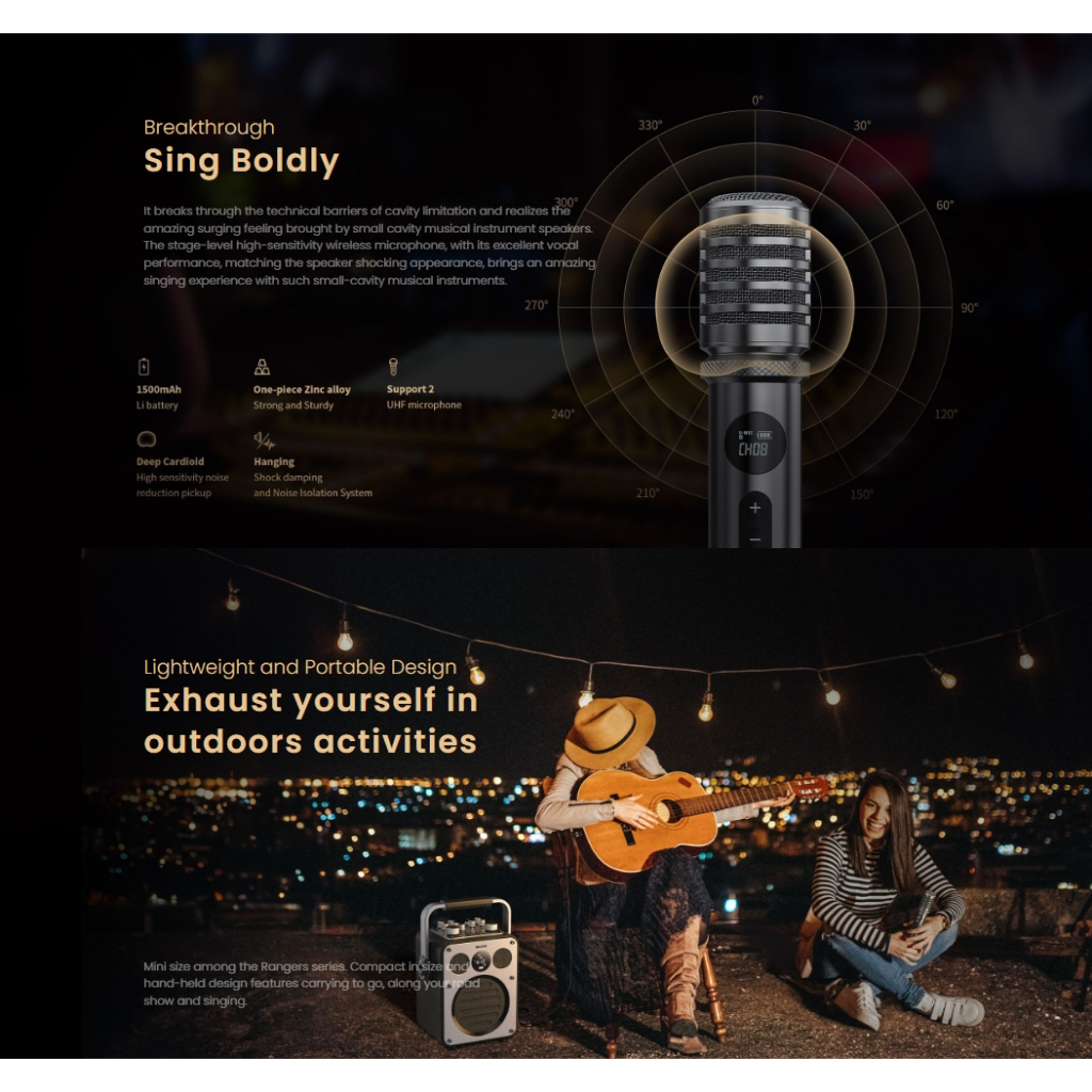 MLOVE Rangers D5 Party Speaker PA system 2 channels BT 5.0 ไมค์ลอยชาร์จได้ 1ตัว รับประกันศูนย2ปี