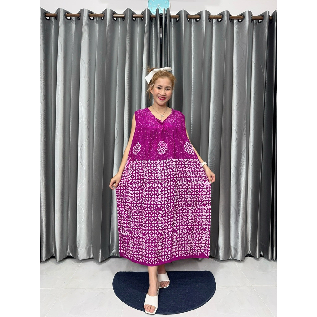 ชุดนอนผ้าบาติก รุ่นคอวีหยักแขนกุด อก 46“ ผ้าแมมเบิดบาติก เลือกลายไม่ได้ ราคา ถูกที่สุด ดีลบีเคเค แกลเลอรีภาพที่ 3