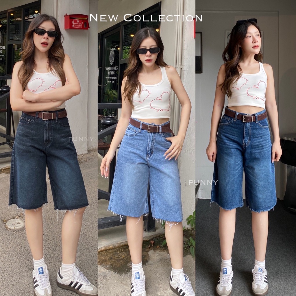 Acasey กางเกงยีนส์ผู้หญิง ขาสั้น 5ส่วน ดีเทลปลายขาลุ่ย PN THE BEST มี Big Size