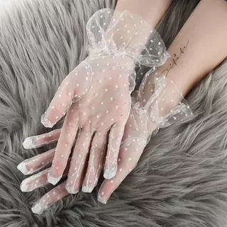 E3/5ถุงมือเจ้าสาวลายจุด ถุงมือแฟชั่นสำหรับผู้หญิง พร้อมส่ง ส่งไว