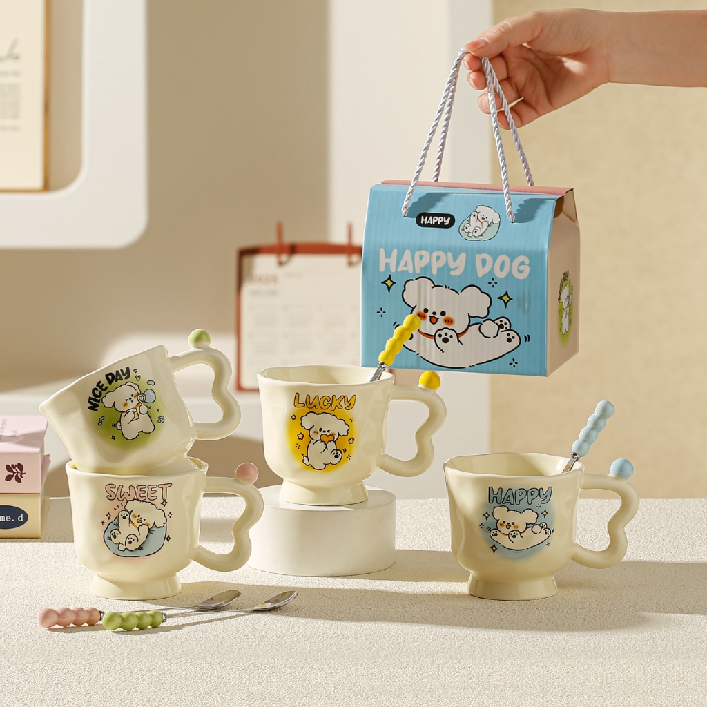 เซตแก้วกาแฟ ลายหมาน้อยสุดน่ารัก ชาวออฟฟิศนักเรียนนักศึกษา ของขวัญ ของชำร่วย ราคาถูก