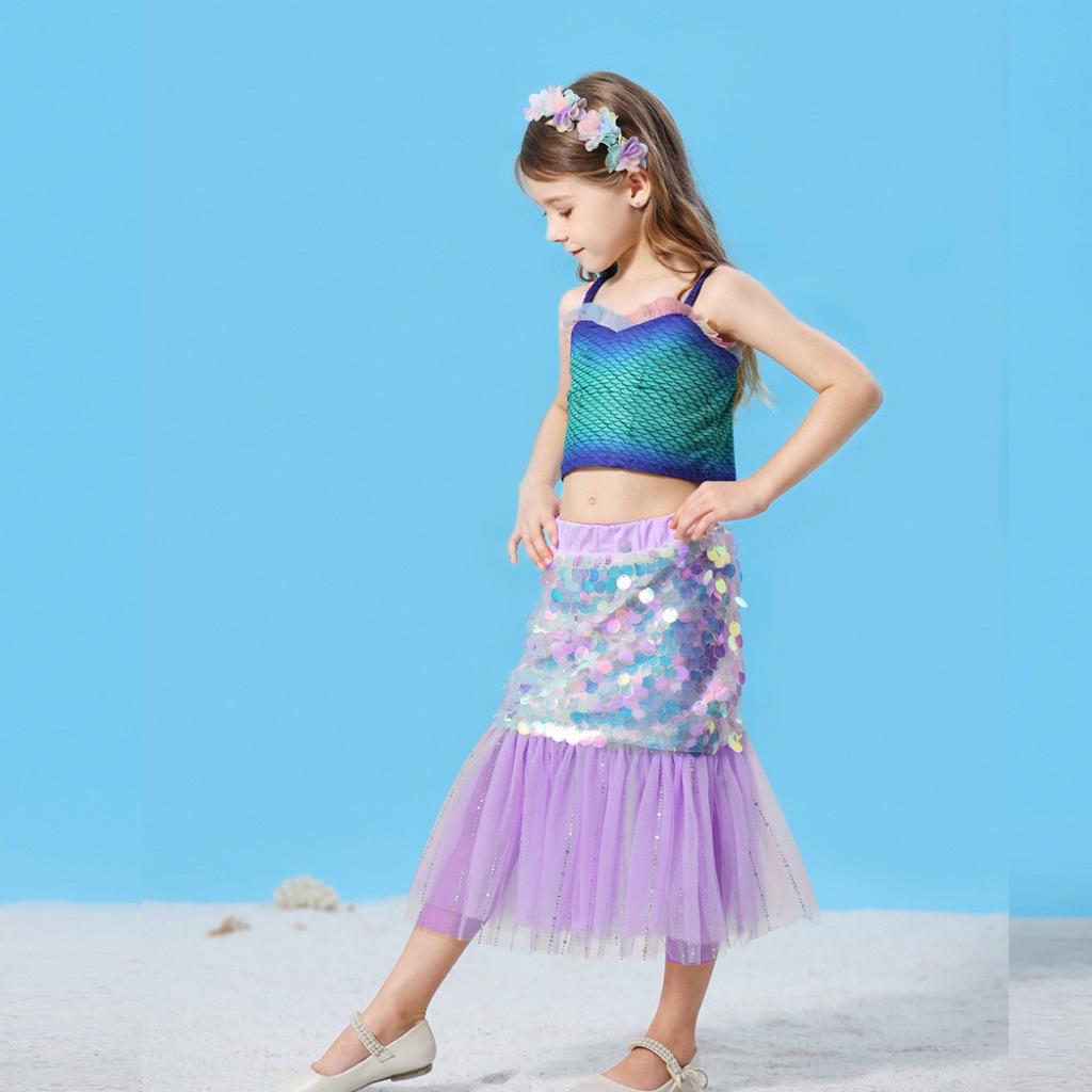 Unicrony [ส่งจากไทย]กระโปรงคอสเพลย์ นางเหงือก กลิตเตอร์ สายรุ้ง พลาสเทล กระโปรง mermaid - รูปที่ 3