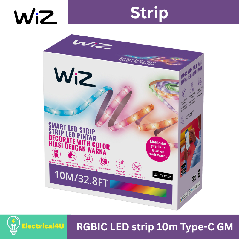 WiZ RGBIC LED Strip 10m ไฟเส้นอัจฉริยะ เปลี่ยนสีได้ (เซทได้หลายสีในเส้น) ขนาด 10 เมตร (ตัดได้ต่อไม่ได้)