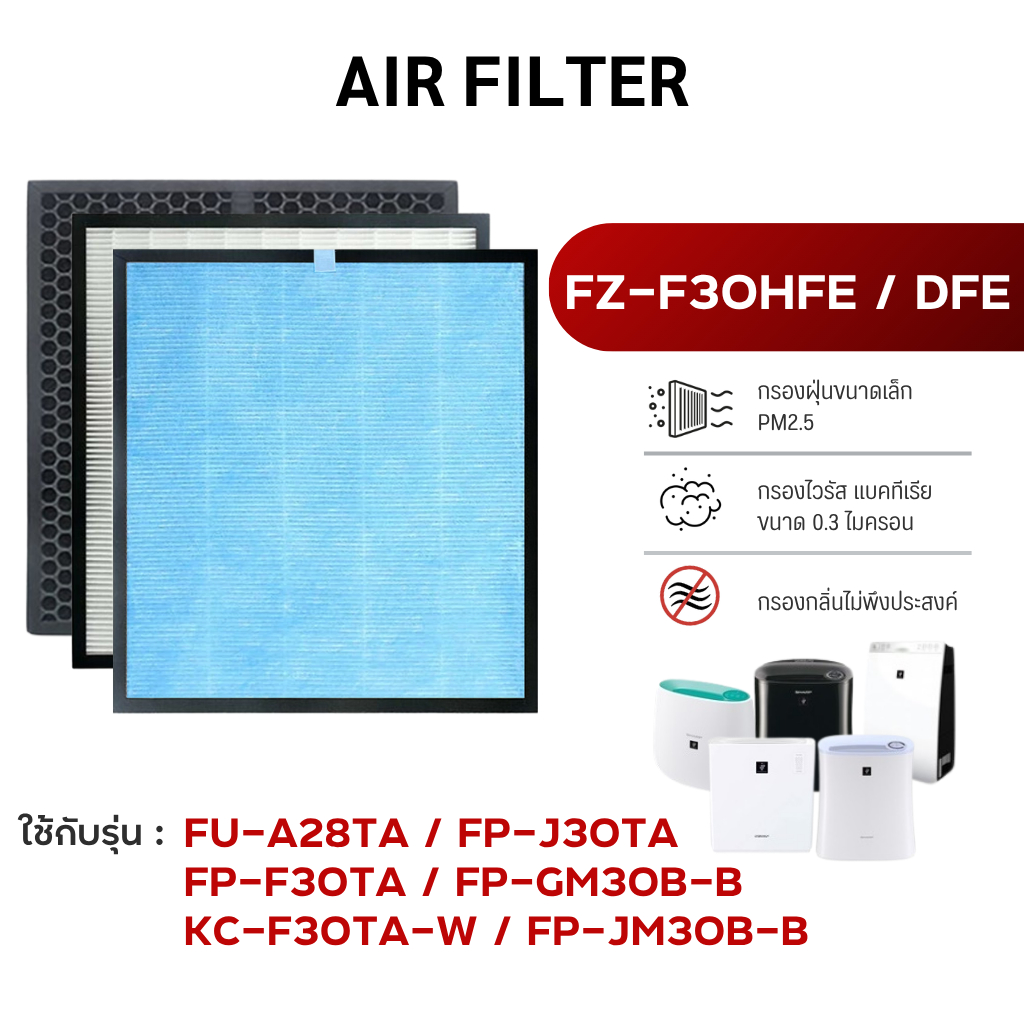 แผ่นกรองอากาศ Sharp FP-J30TA, FP-F30TA, FP-GM30B-B, KC-F30TA-W, FP-JM30B, FU-A28TA ไส้กรองอากาศ FZ-F