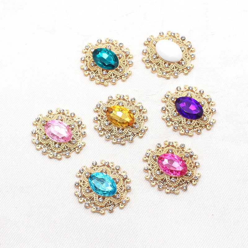 PL04*พร้อมส่ง* เพชรประดับทรงรีฐานทอง ขนาด 25*26 มม.