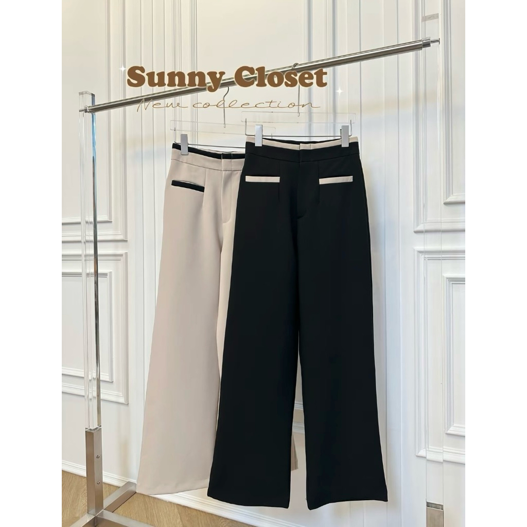 กางเกงขากระบอกกลาง สีดำ size m sunny closet เอว 27-28 สะโพก 37-38 ไม่มีตำหนิไม่เป็นขุย