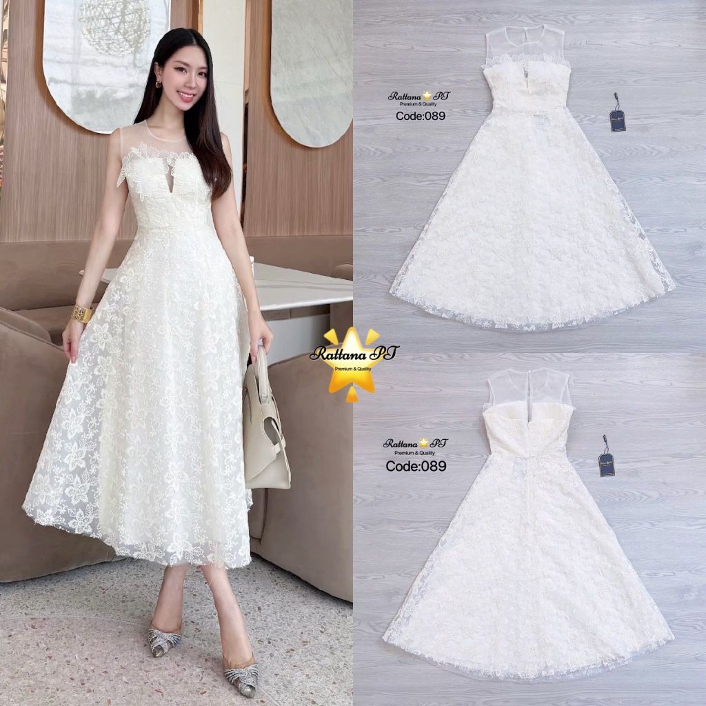 Rattana PT BRAND RTN238 ชุดเดรสยาวลูกไม้ทั้งชุด