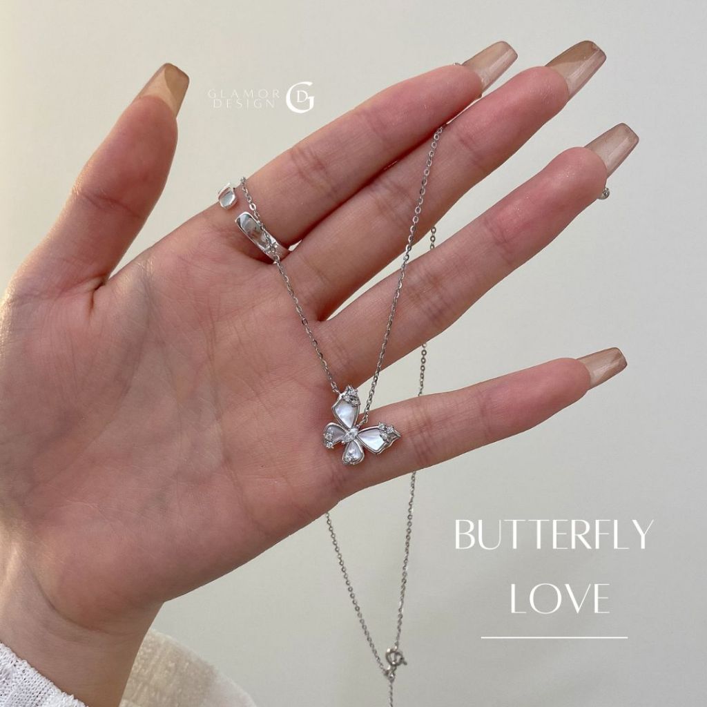 GLAMOR✨สร้อย Butterfly Love สร้อยเงินแท้925 จี้ผีเสื้อประดับหินนำโชค ดีไซน์แวววาว ของขวัญวันเกิด